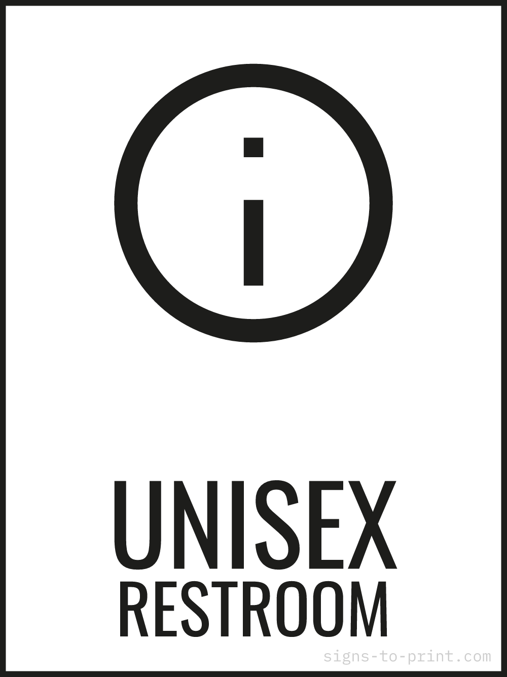 Free printable Unisex Restroom 18 x 24 sign, Black / White, 18 x 24 download