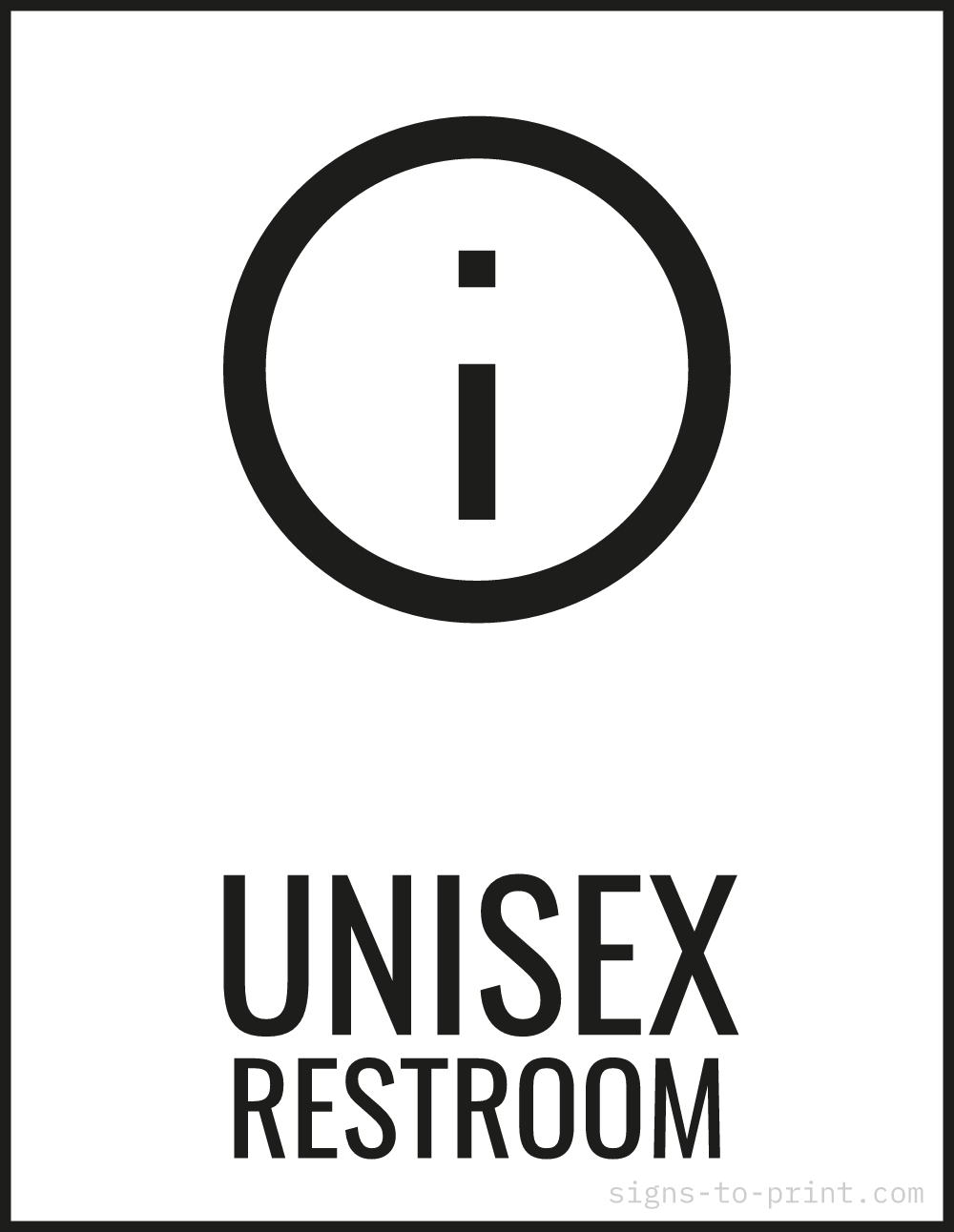 Free printable Unisex Restroom 8.5 x 11 sign, Black / White, 8.5 x 11 download