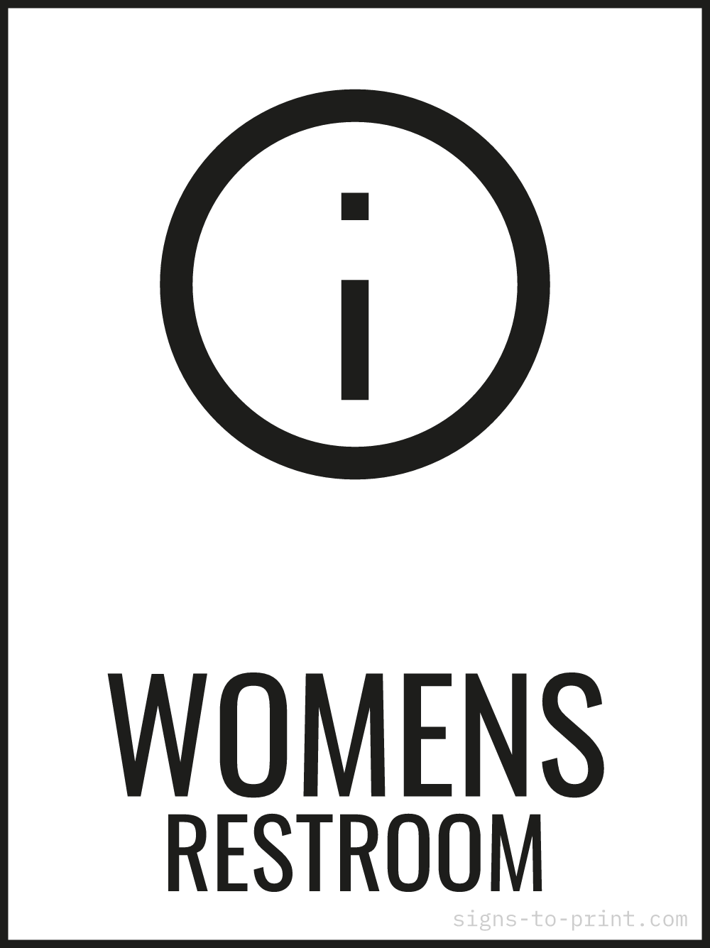 Free printable Womens Restroom 18 x 24 sign, Black / White, 18 x 24 download