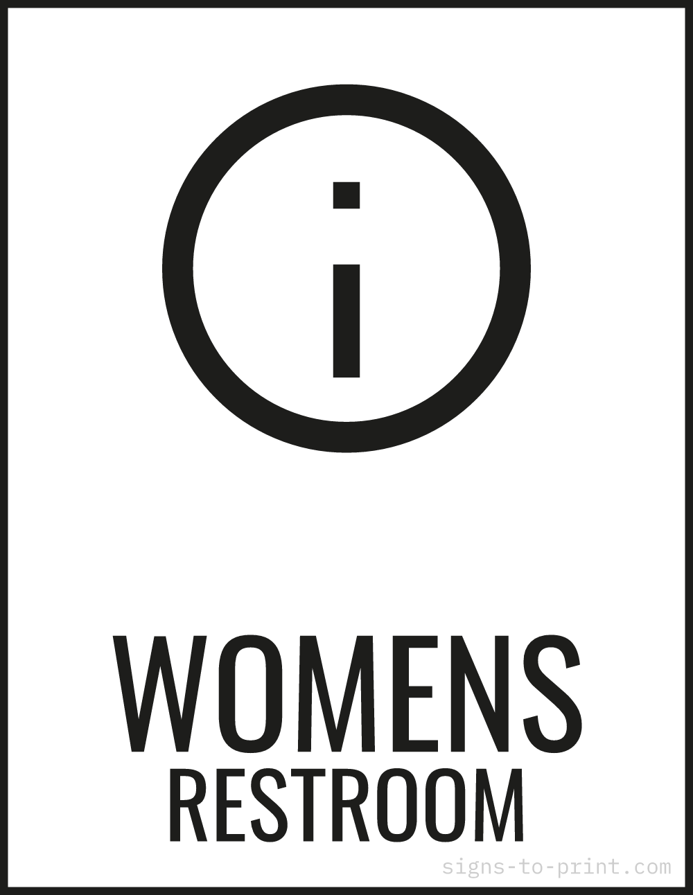 Free printable Womens Restroom 8.5 x 11 sign, Black / White, 8.5 x 11 download