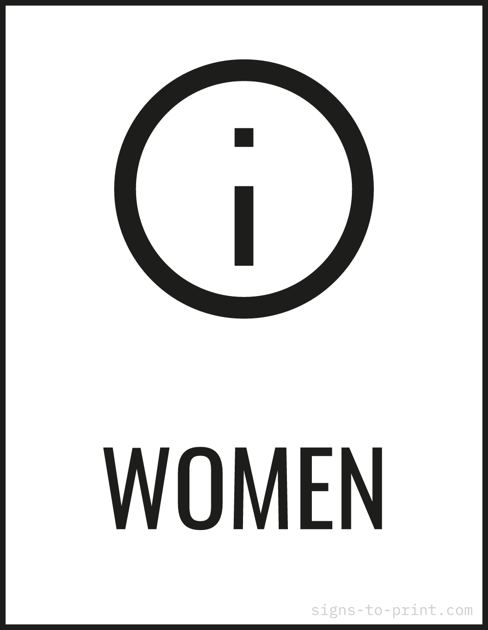 Free printable Women 8.5 x 11 sign, Black / White, 8.5 x 11 download