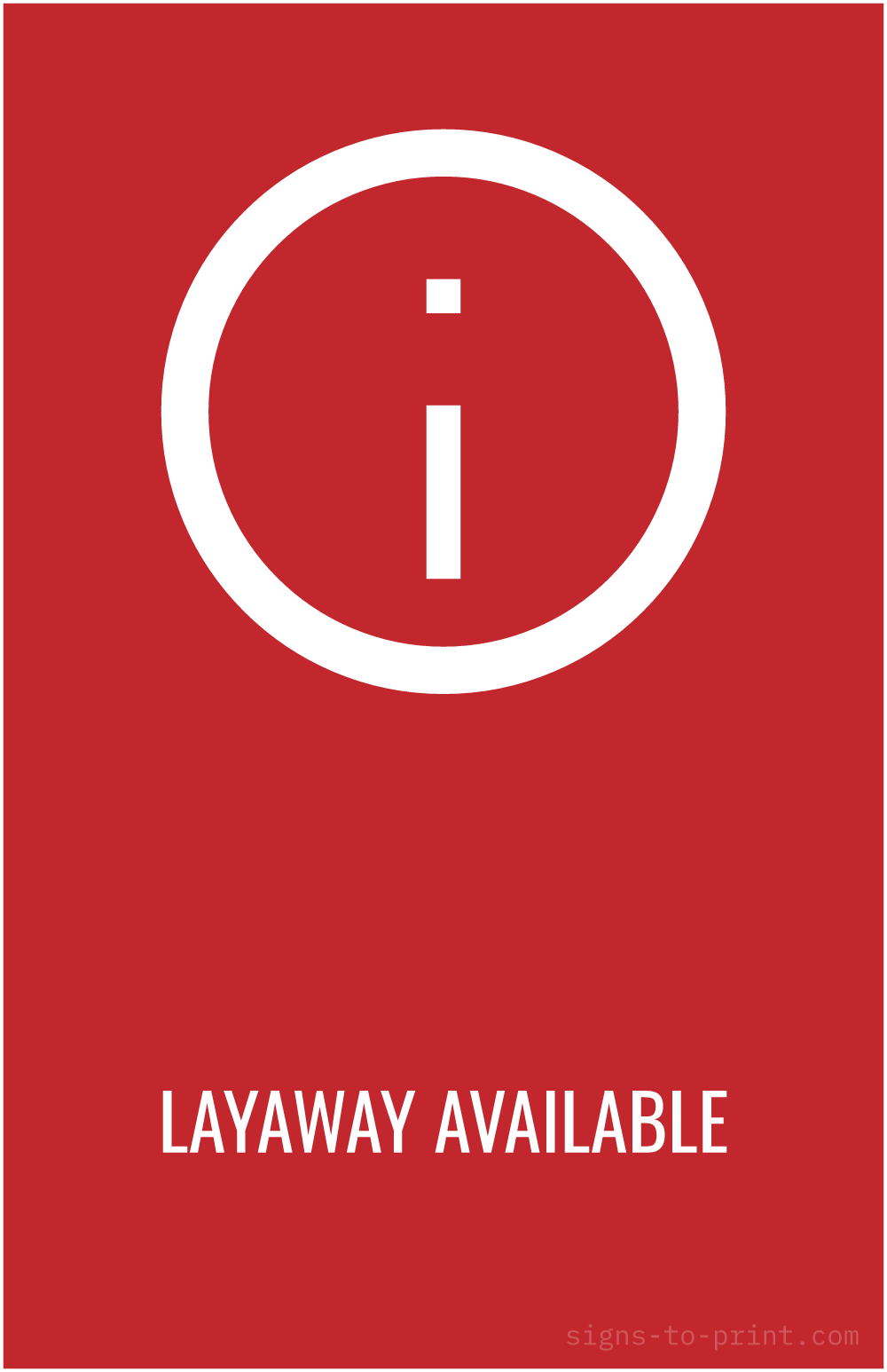 Free printable Layaway Available 11 x 17 sign, Red / White, 11 x 17 download