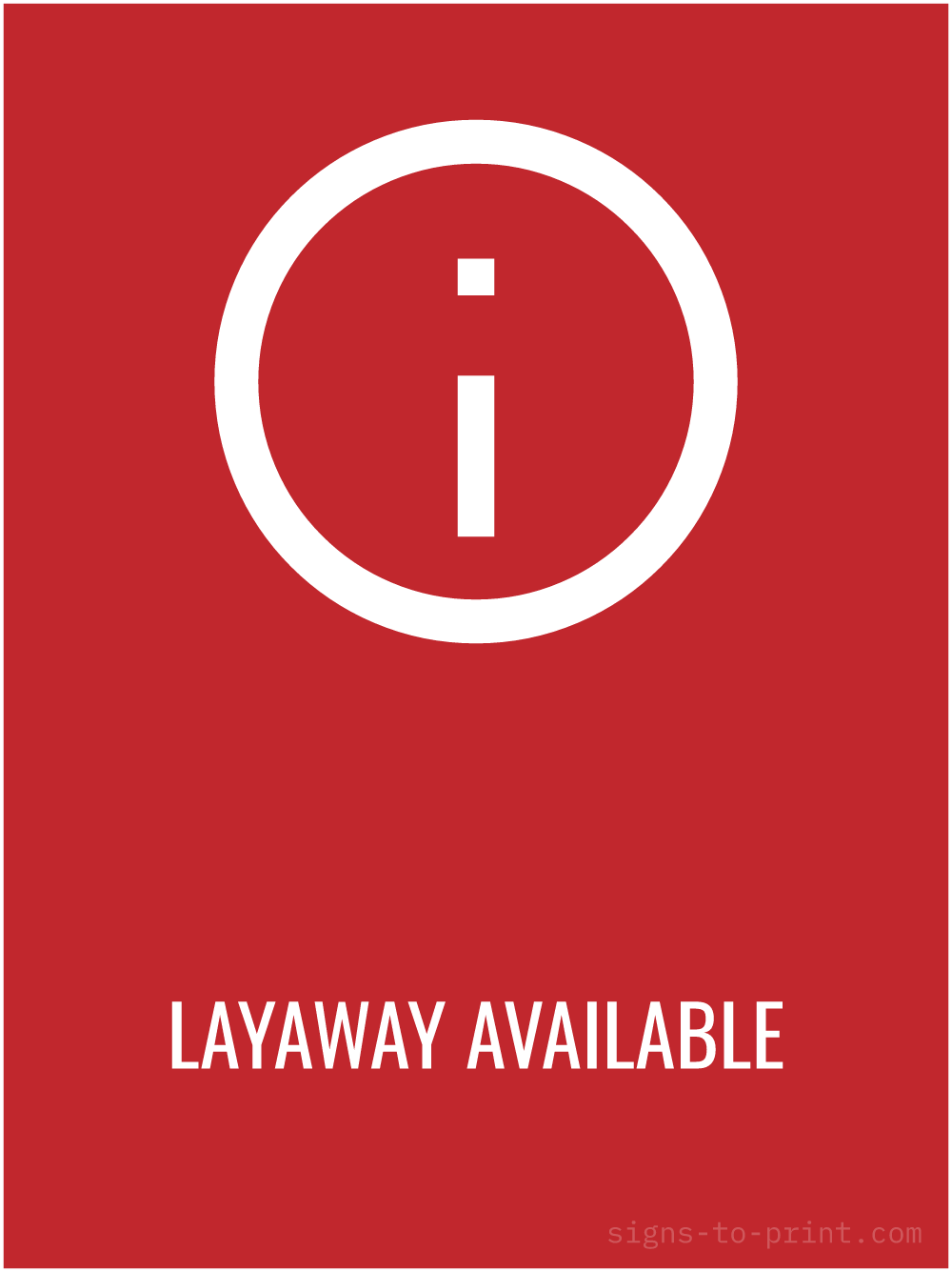 Free printable Layaway Available 18 x 24 sign, Red / White, 18 x 24 download