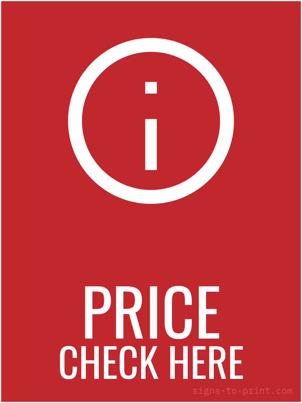 Free printable Price Check Here 18 x 24 sign, Red / White, 18 x 24 download