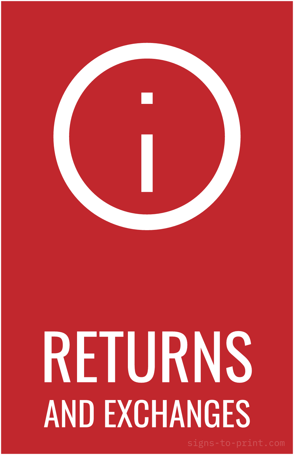 Free printable Returns and Exchanges 11 x 17 sign, Red / White, 11 x 17 download