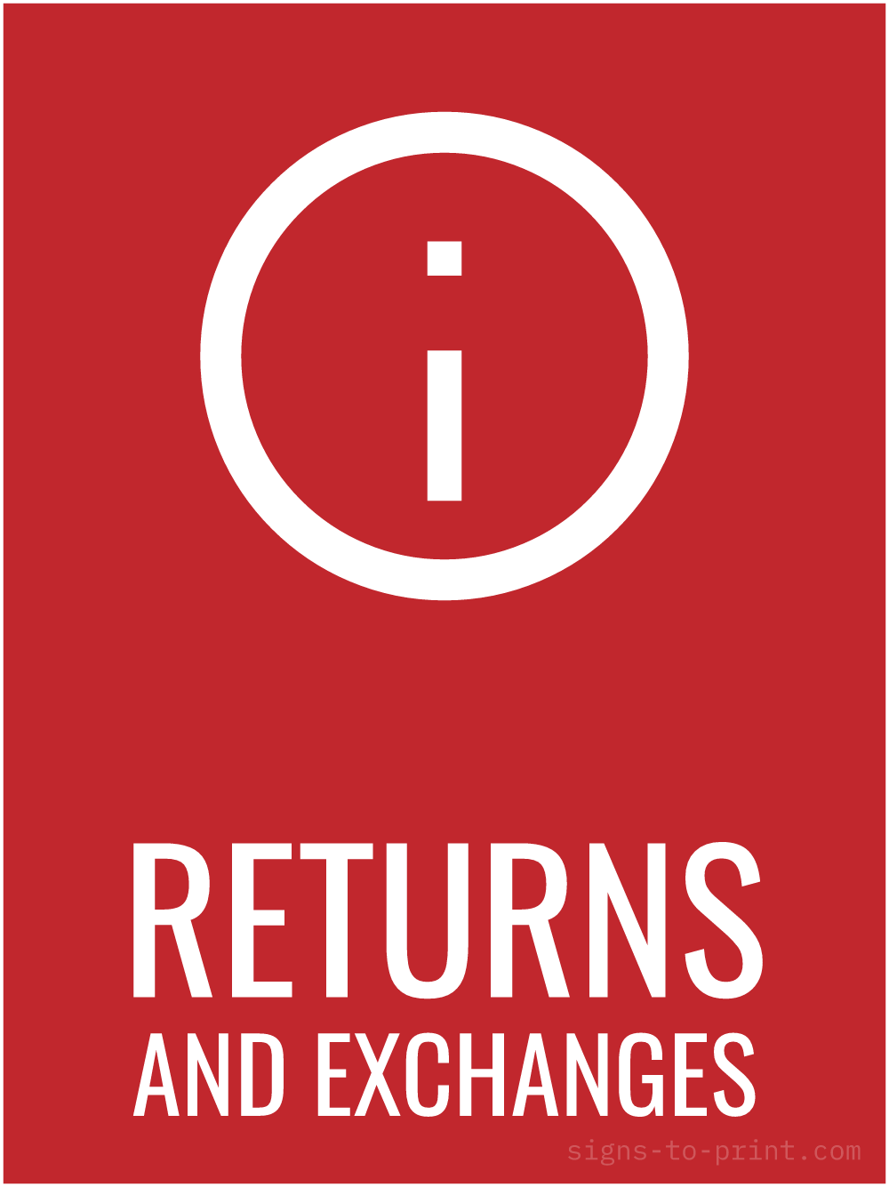 Free printable Returns and Exchanges 18 x 24 sign, Red / White, 18 x 24 download