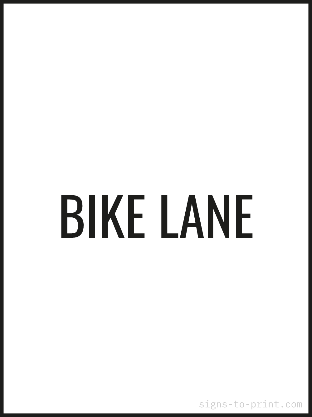 Free printable Bike Lane sign, Black / White, 18x24 in