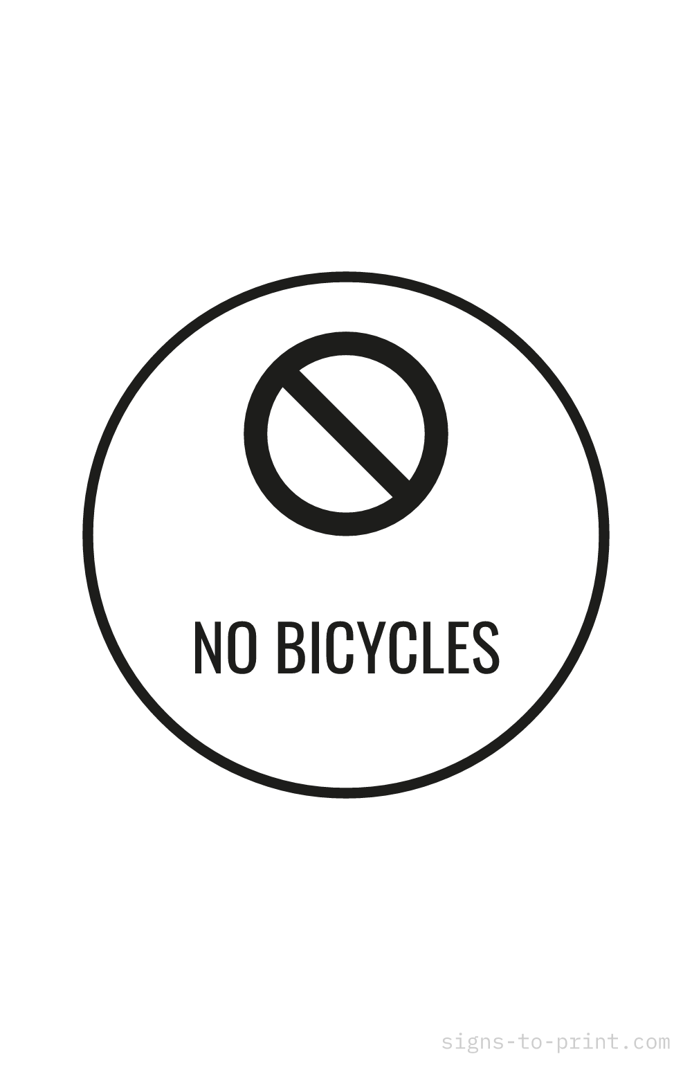 Free printable No Bicycles 11 x 17 sign, Black / White, 11 x 17 download