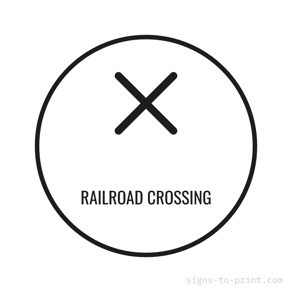 Free printable Railroad Crossing sign, Black / White, 24x24 in