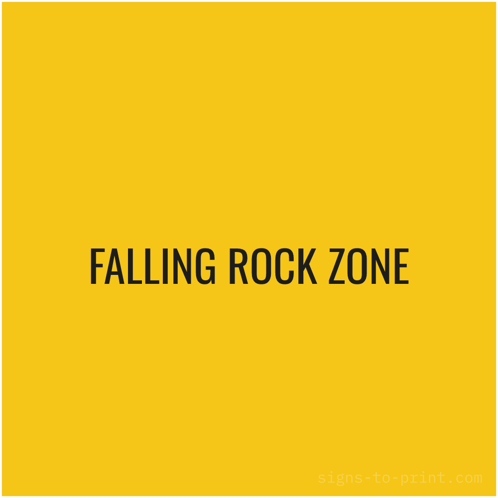 Free printable Falling Rock Zone sign, Yellow / Black, 24x24 in