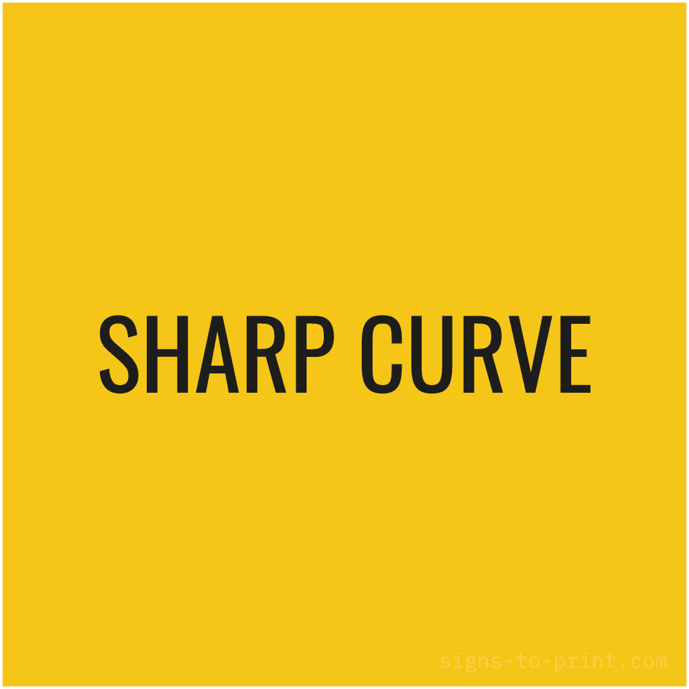 Free printable Sharp Curve sign, Yellow / Black, 24x24 in