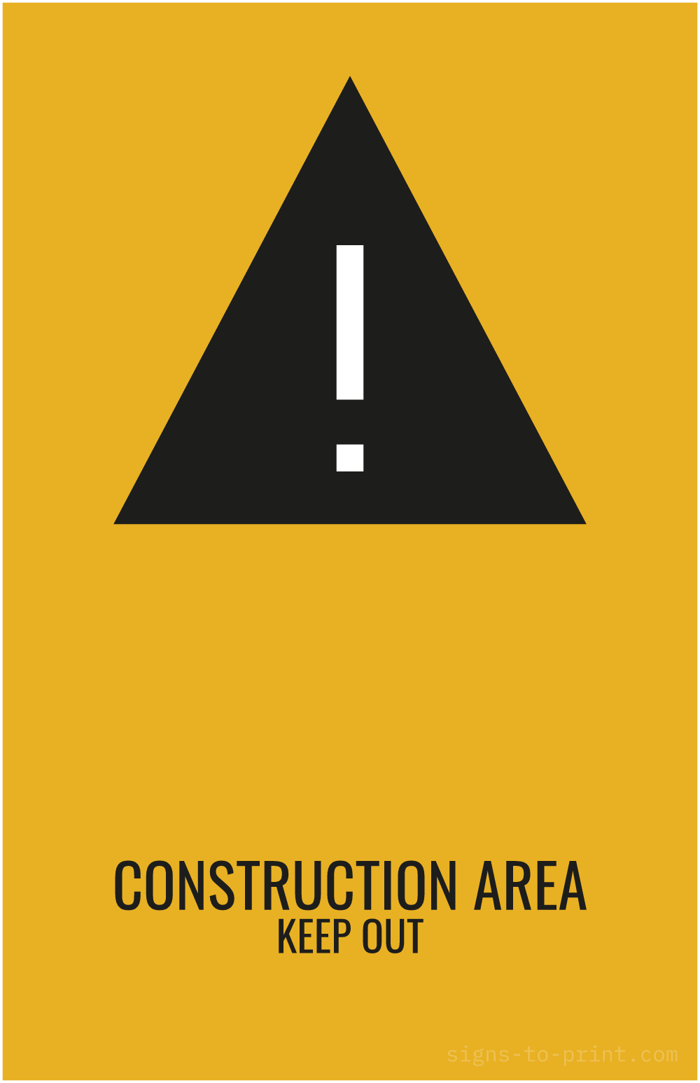 Free printable Construction Area Keep Out 11 x 17 sign, Orange / Black, 11 x 17 download