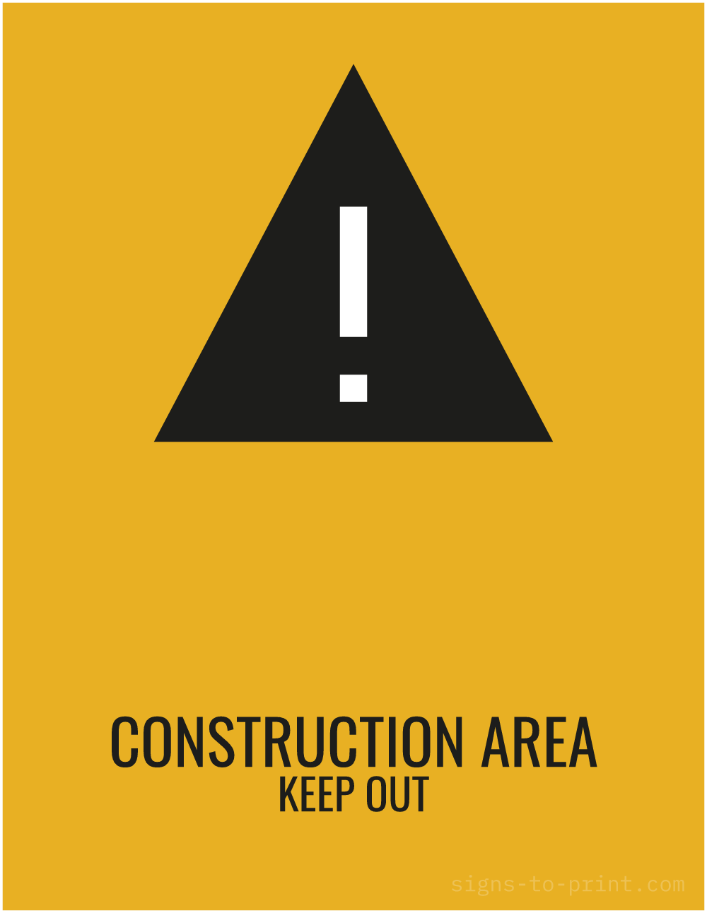 Free printable Construction Area Keep Out 8.5 x 11 sign, Orange / Black, 8.5 x 11 download