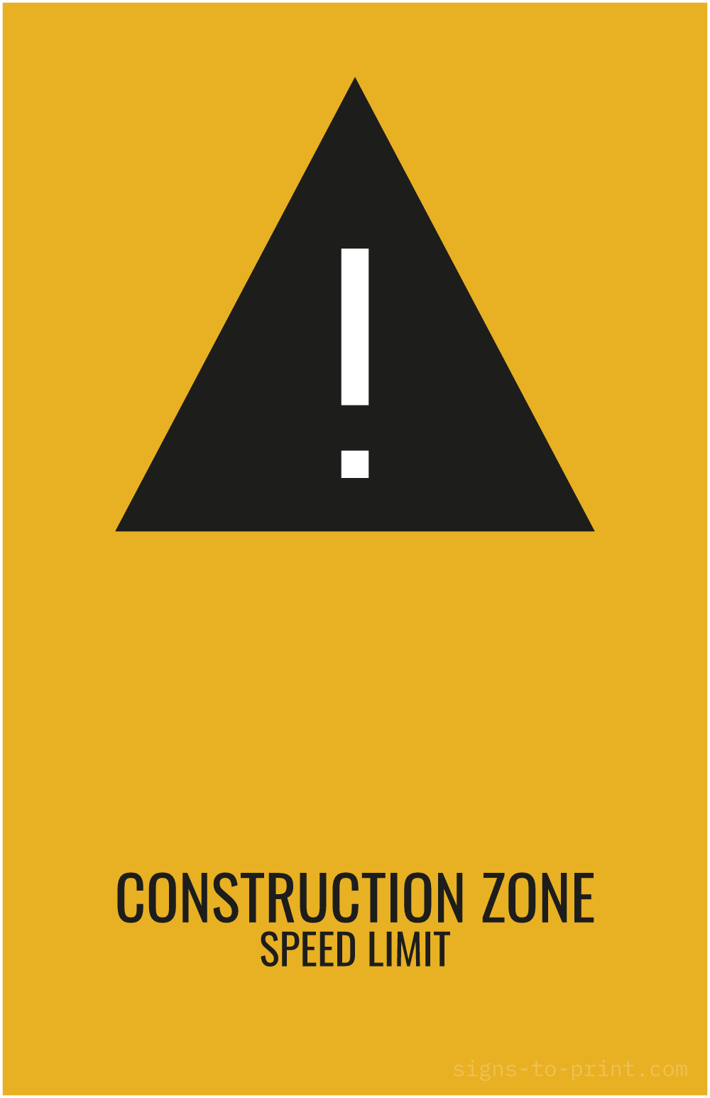 Free printable Construction Zone Speed Limit 11 x 17 sign, Orange / Black, 11 x 17 download