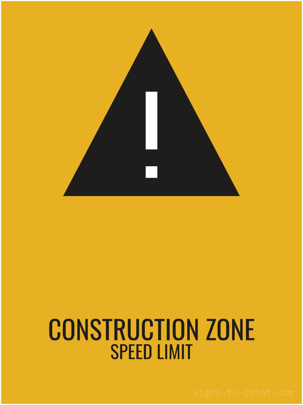 Free printable Construction Zone Speed Limit 18 x 24 sign, Orange / Black, 18 x 24 download
