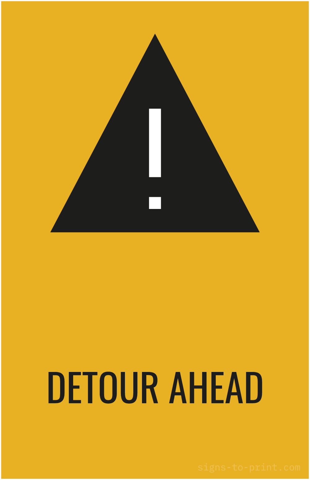 Free printable Detour Ahead 11 x 17 sign, Orange / Black, 11 x 17 download
