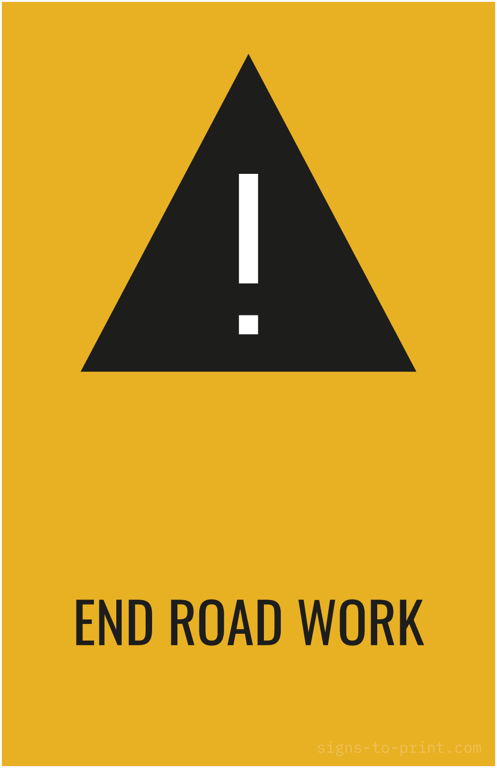 Free printable End Road Work 11 x 17 sign, Orange / Black, 11 x 17 download