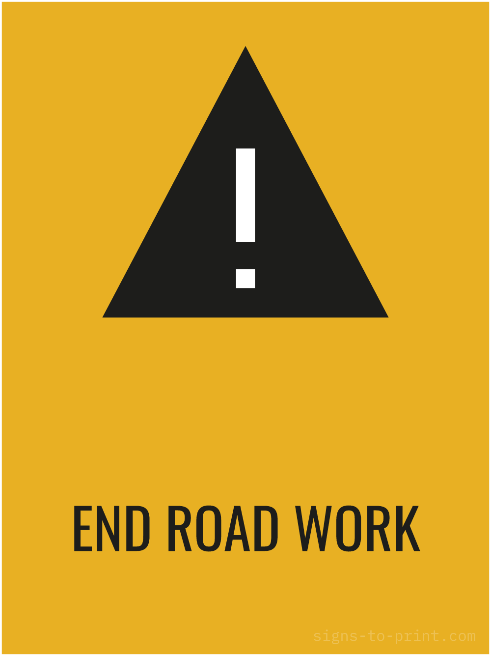 Free printable End Road Work 18 x 24 sign, Orange / Black, 18 x 24 download