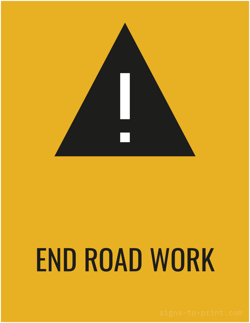 Free printable End Road Work 8.5 x 11 sign, Orange / Black, 8.5 x 11 download