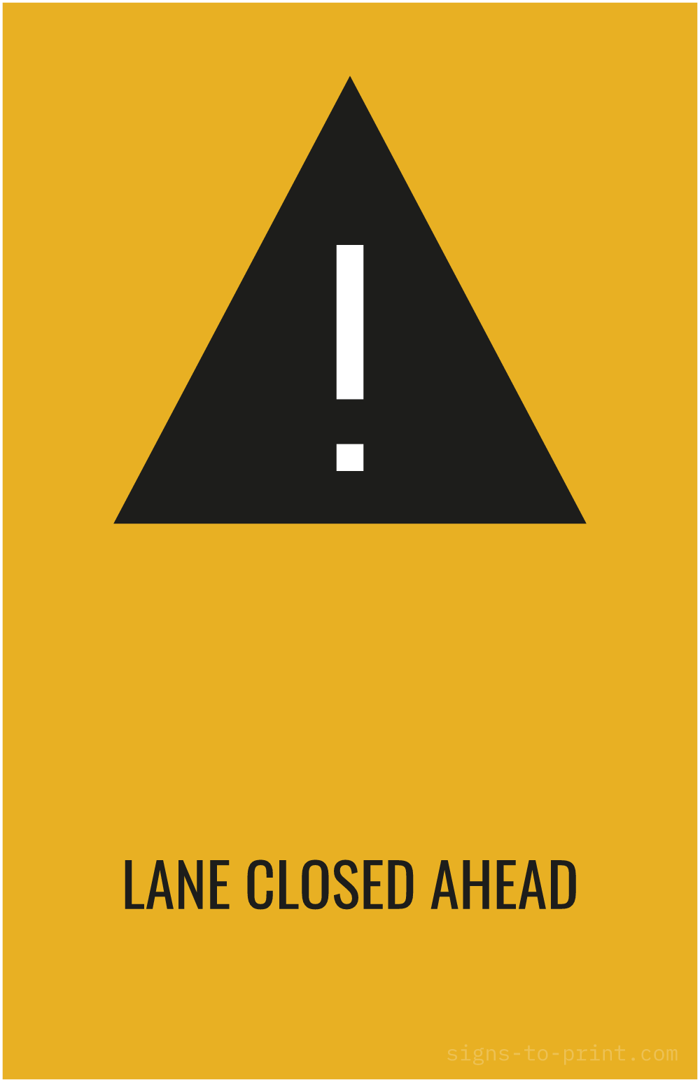 Free printable Lane Closed Ahead 11 x 17 sign, Orange / Black, 11 x 17 download