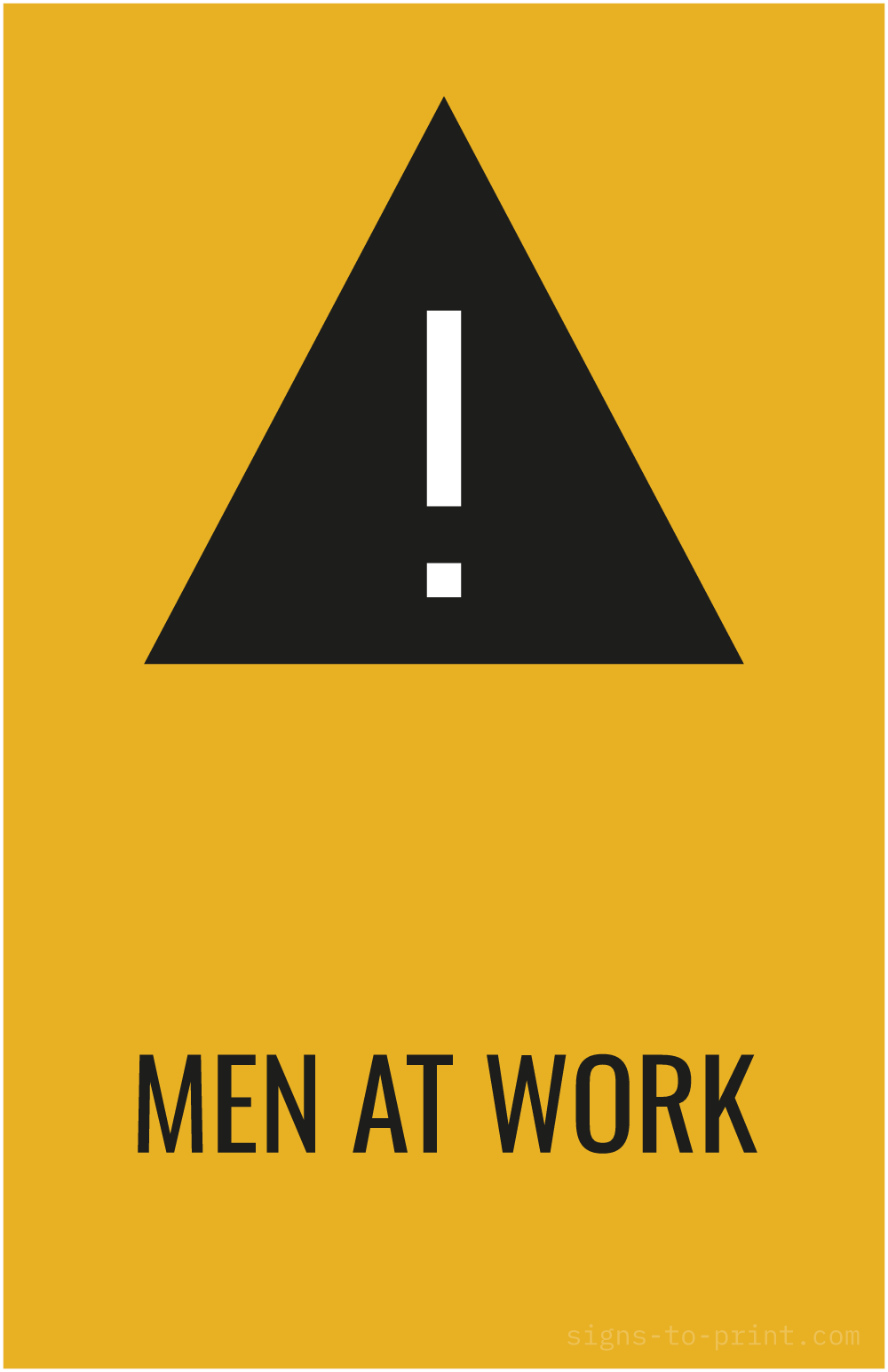 Free printable Men At Work 11 x 17 sign, Orange / Black, 11 x 17 download