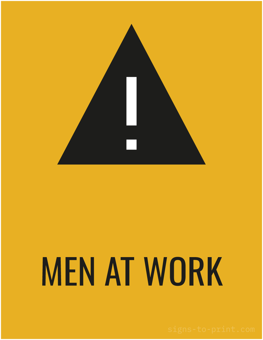 Free printable Men At Work 8.5 x 11 sign, Orange / Black, 8.5 x 11 download