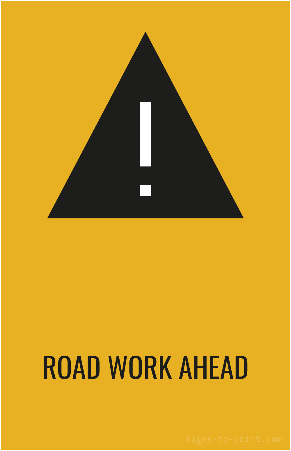 Free printable Road Work Ahead 11 x 17 sign, Orange / Black, 11 x 17 download