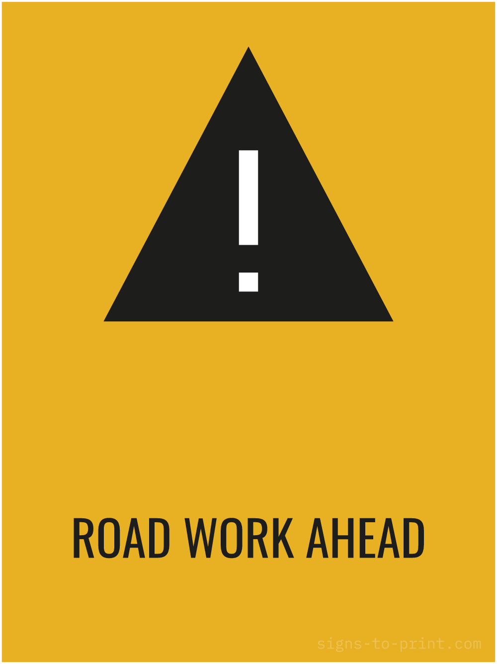 Free printable Road Work Ahead 18 x 24 sign, Orange / Black, 18 x 24 download