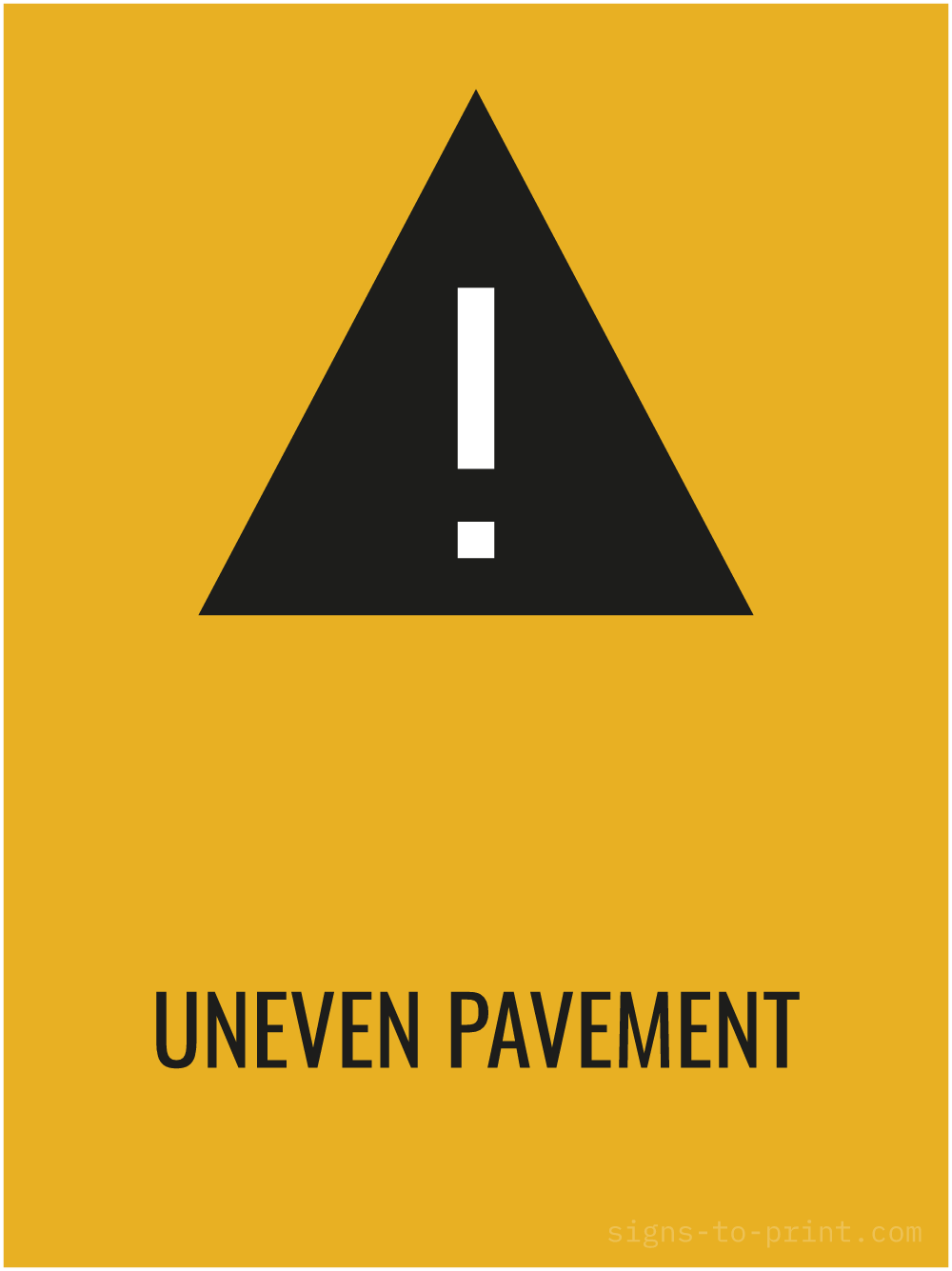 Free printable Uneven Pavement 18 x 24 sign, Orange / Black, 18 x 24 download