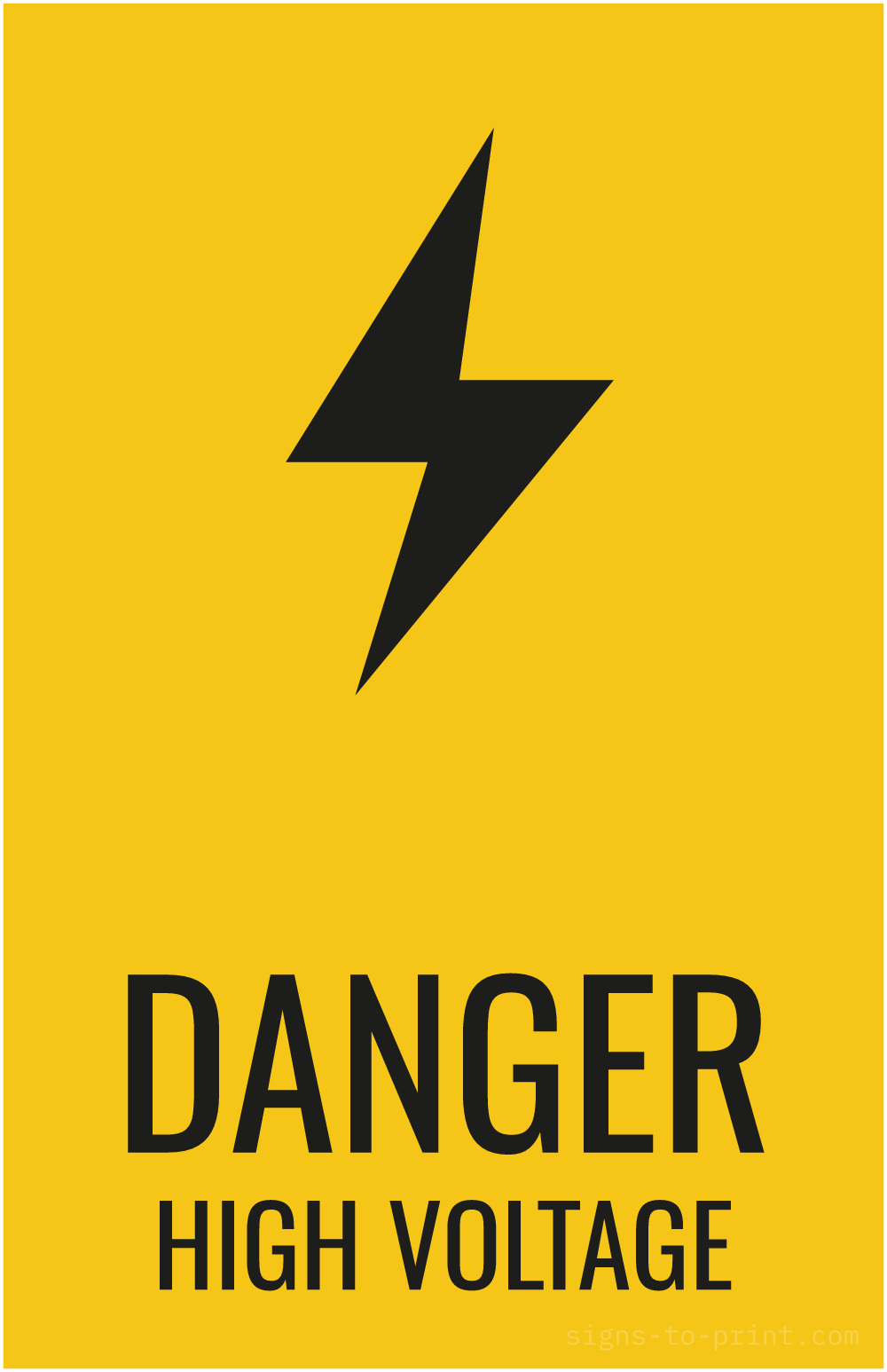 Free printable Danger High Voltage 11 x 17 sign, Yellow / Black, 11 x 17 download