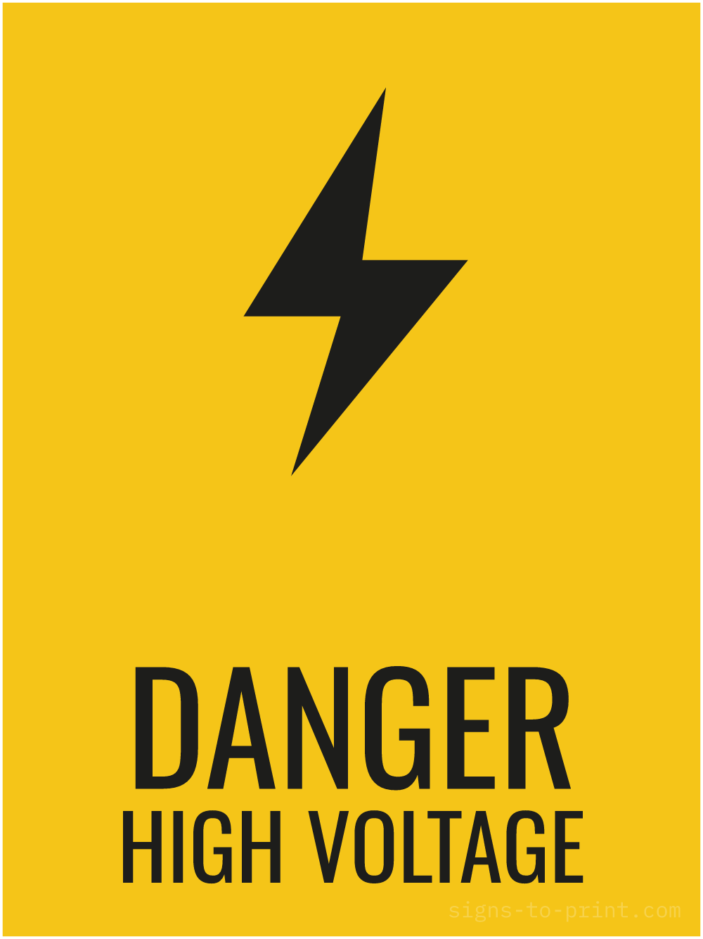 Free printable Danger High Voltage 18 x 24 sign, Yellow / Black, 18 x 24 download