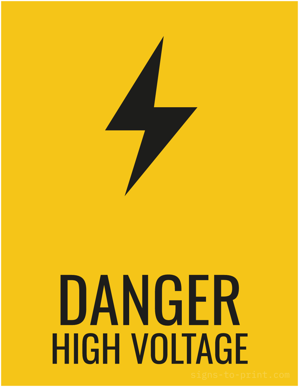 Free printable Danger High Voltage 8.5 x 11 sign, Yellow / Black, 8.5 x 11 download