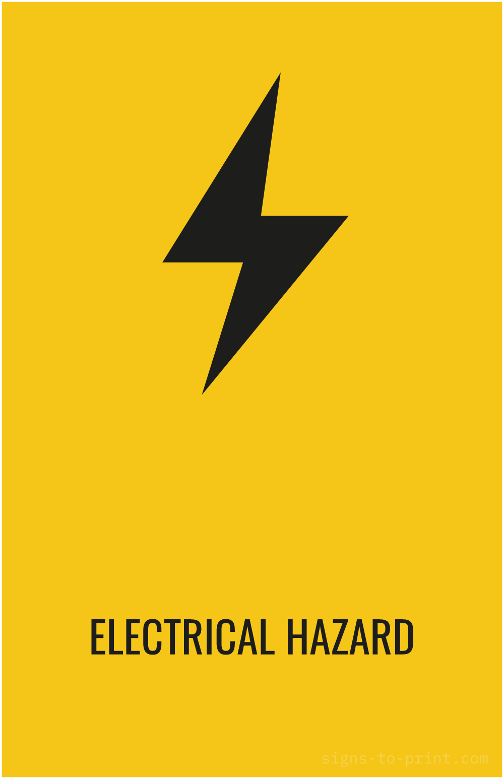 Free printable Electrical Hazard 11 x 17 sign, Yellow / Black, 11 x 17 download