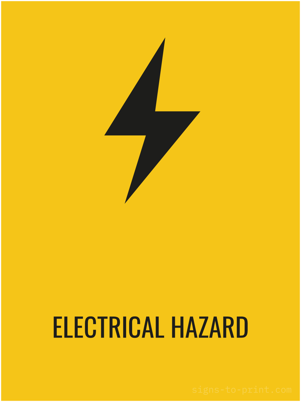 Free printable Electrical Hazard 18 x 24 sign, Yellow / Black, 18 x 24 download