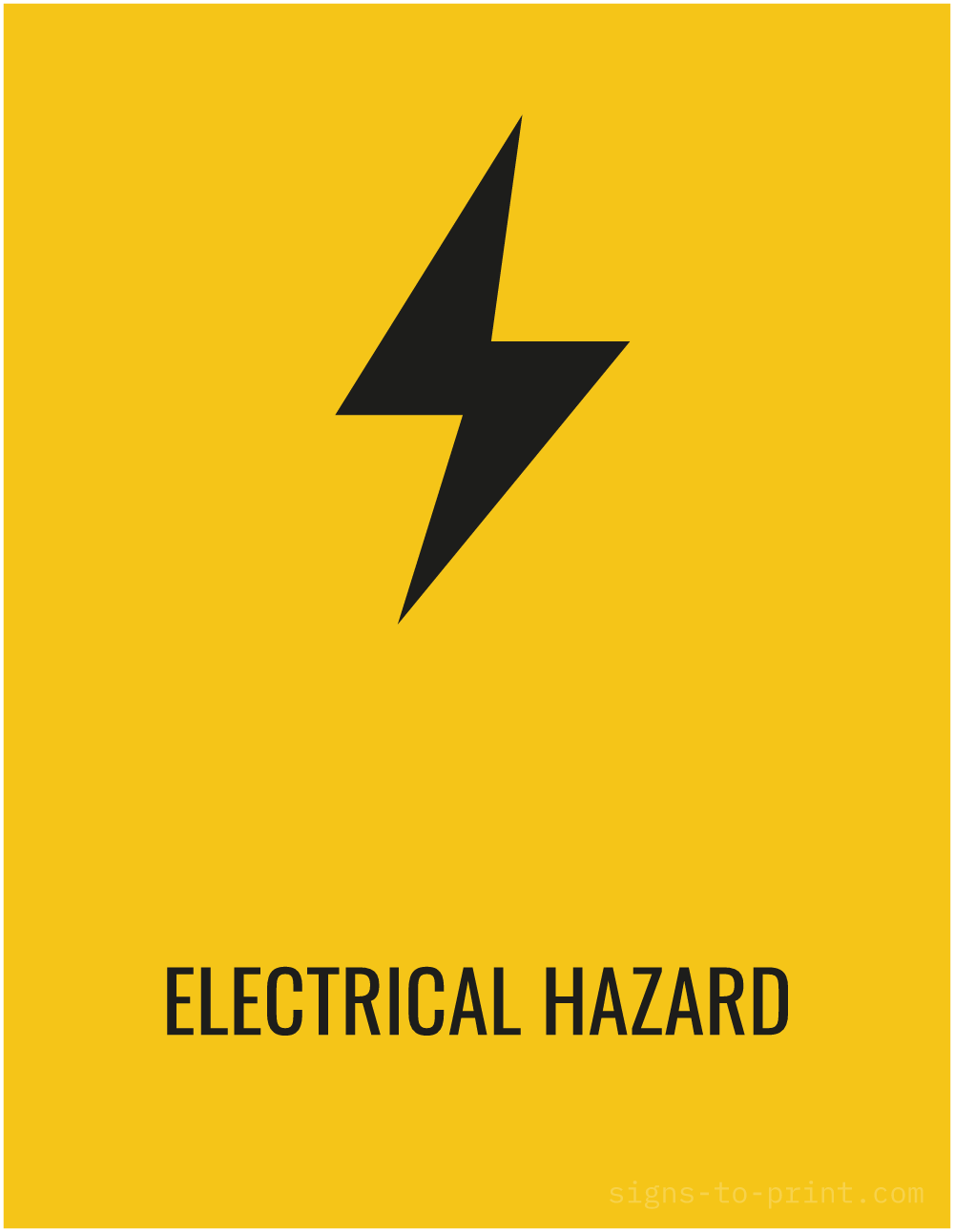 Free printable Electrical Hazard 8.5 x 11 sign, Yellow / Black, 8.5 x 11 download