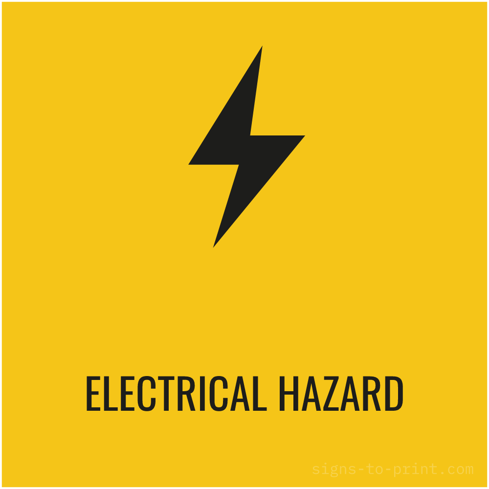 Free printable Electrical Hazard sign, Yellow / Black, 12x12 in