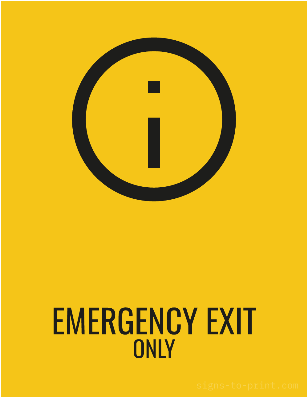 Free printable Emergency Exit Only 8.5 x 11 sign, Yellow / Black, 8.5 x 11 download