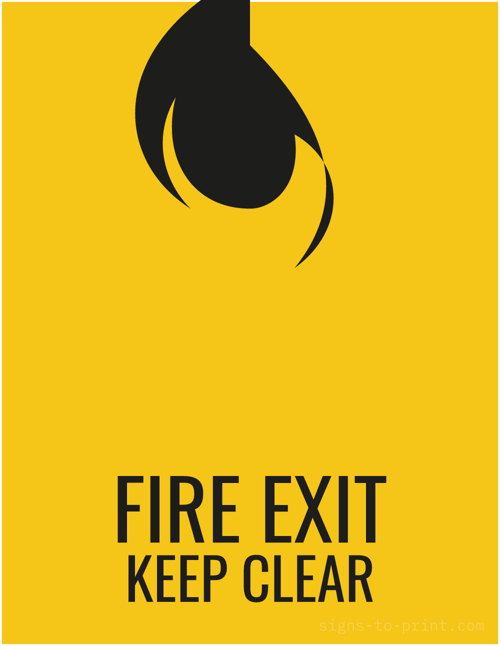 Free printable Fire Exit Keep Clear 8.5 x 11 sign, Yellow / Black, 8.5 x 11 download