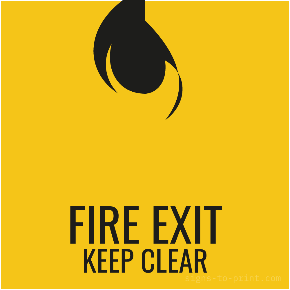 Free printable Fire Exit Keep Clear sign, Yellow / Black, 12x12 in