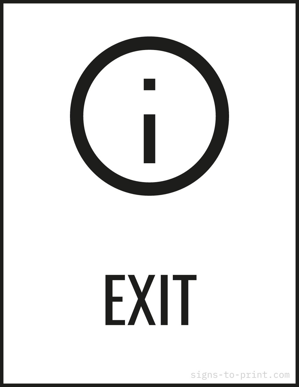 Free printable Exit sign, Black / White, 8.5x11 in