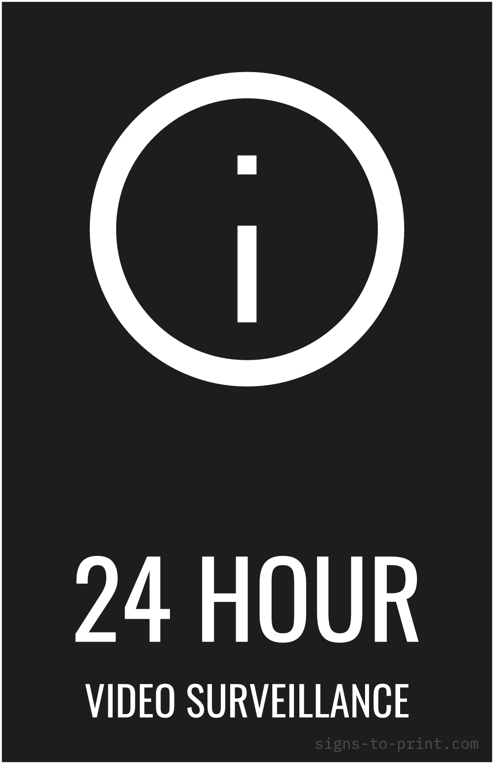 Free printable 24 Hour Video Surveillance 11 x 17 sign, Black / White, 11 x 17 download