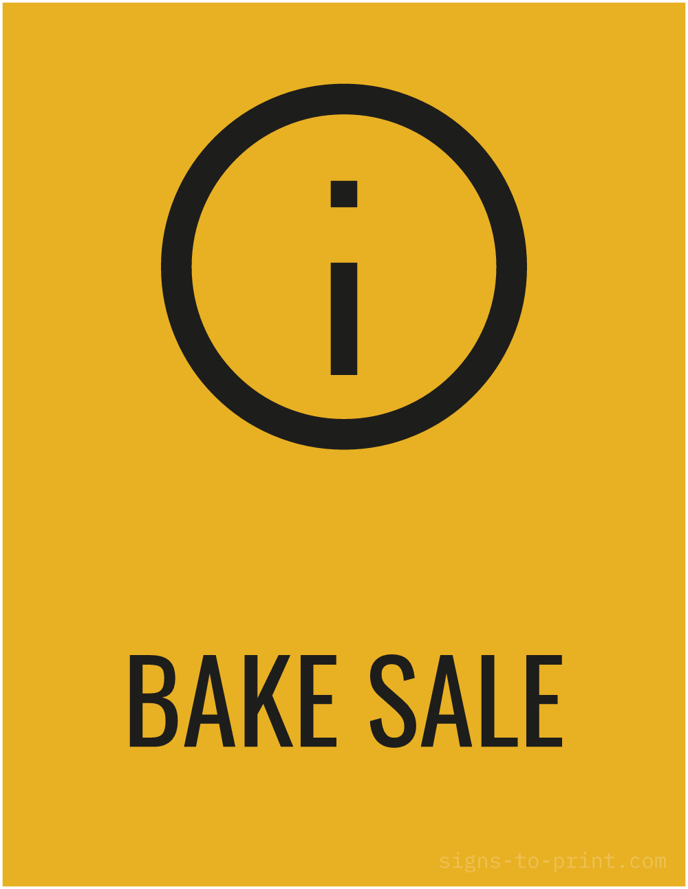 Free printable Bake Sale 8.5 x 11 sign, Orange / Black, 8.5 x 11 download