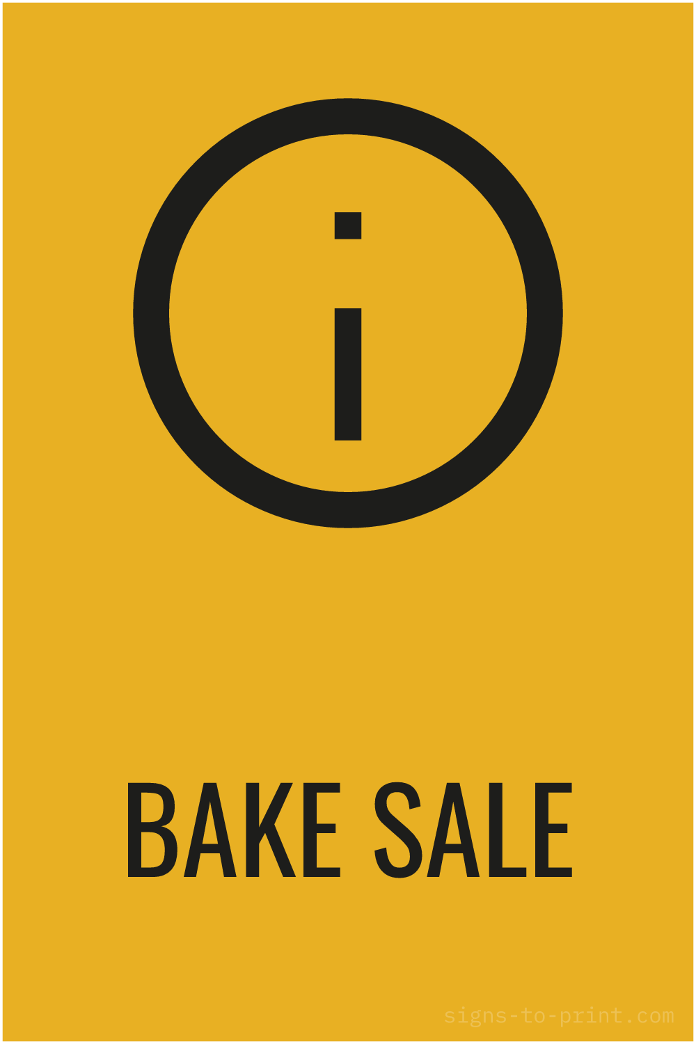 Free printable Bake Sale sign, Orange / Black, 12x18 in