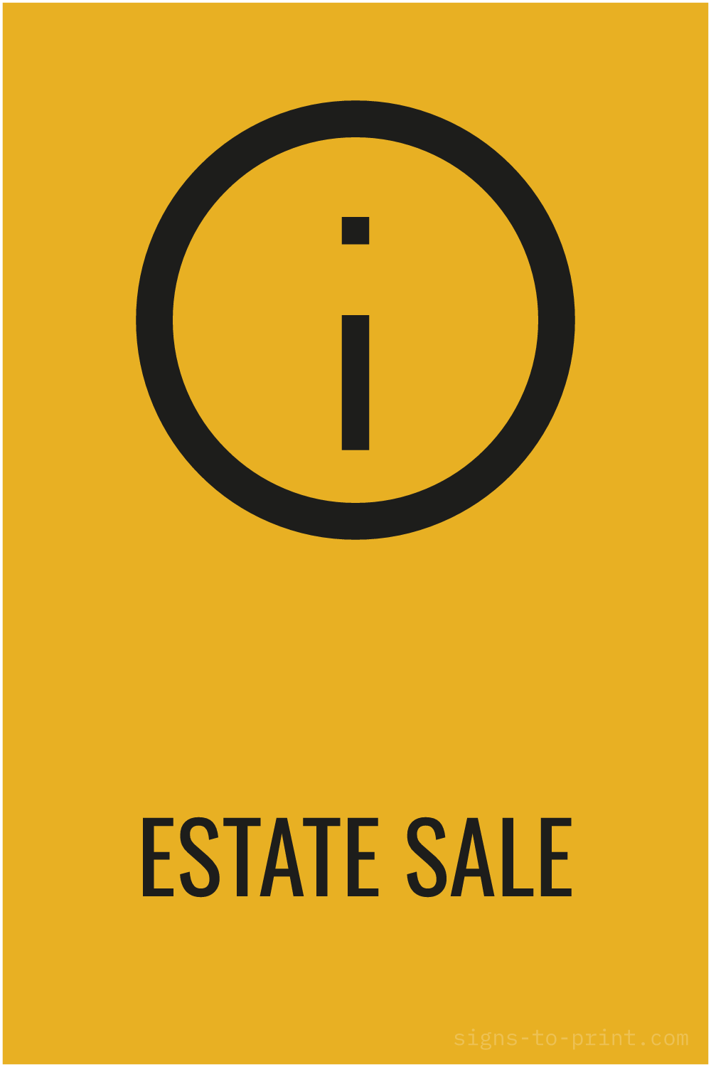 Free printable Estate Sale sign, Orange / Black, 12x18 in