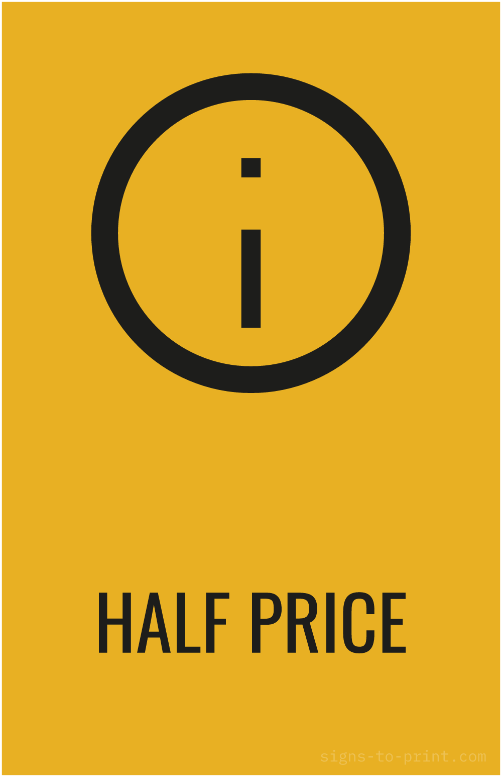 Free printable Half Price 11 x 17 sign, Orange / Black, 11 x 17 download