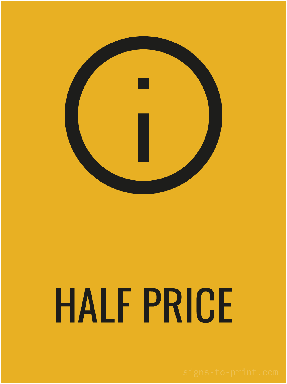 Free printable Half Price 18 x 24 sign, Orange / Black, 18 x 24 download