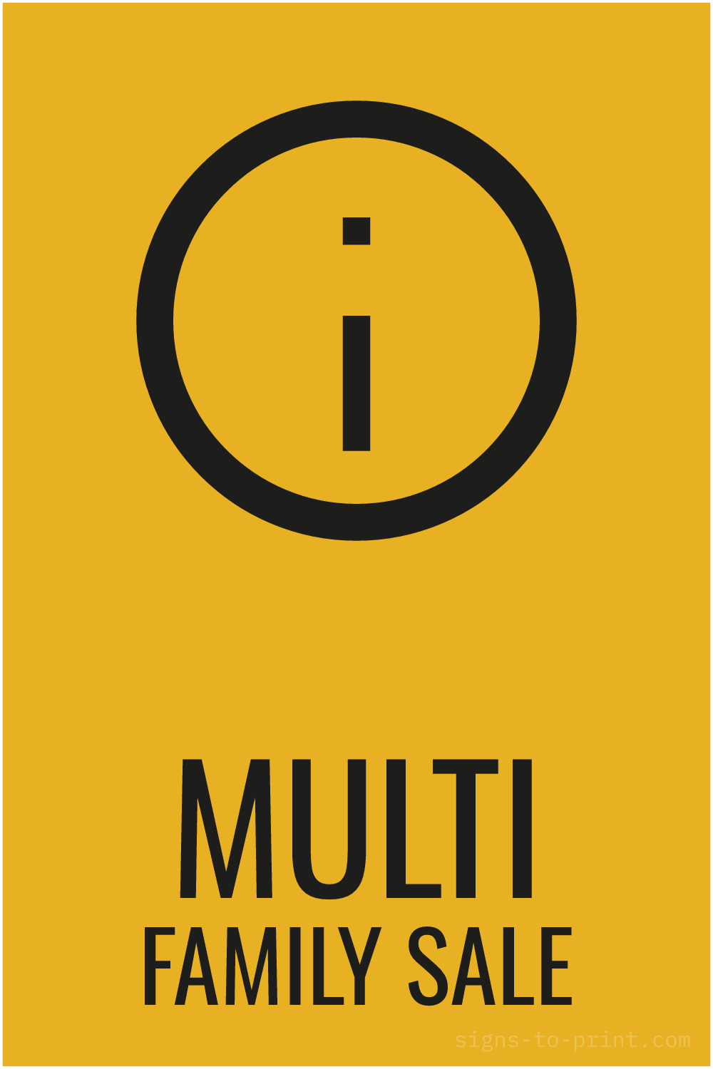 Free printable Multi Family Sale sign, Orange / Black, 12x18 in
