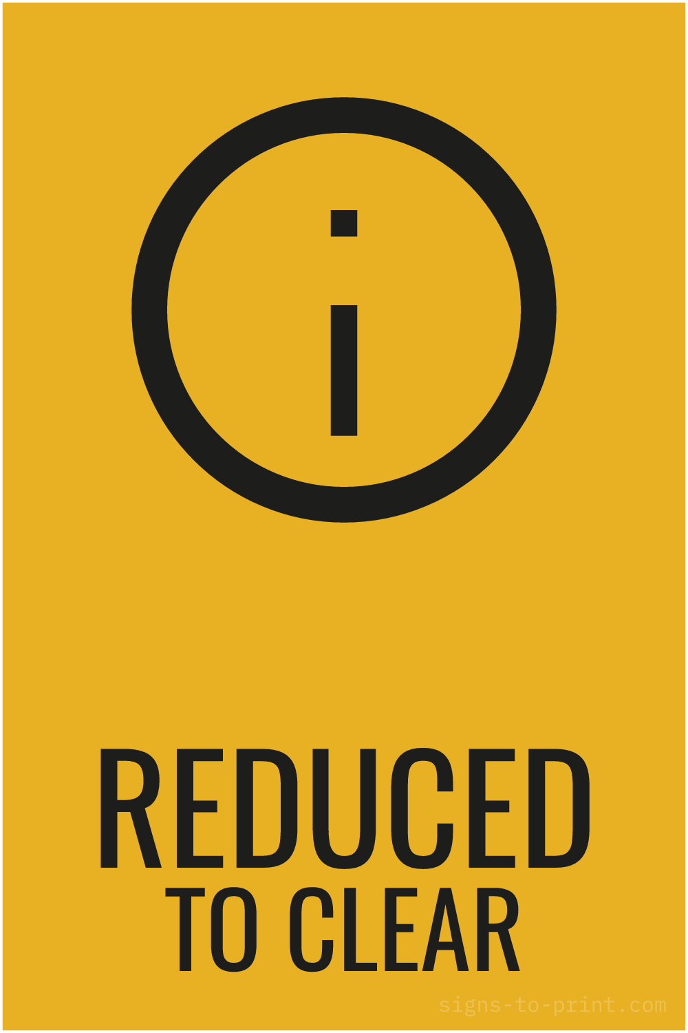 Free printable Reduced to Clear sign, Orange / Black, 12x18 in