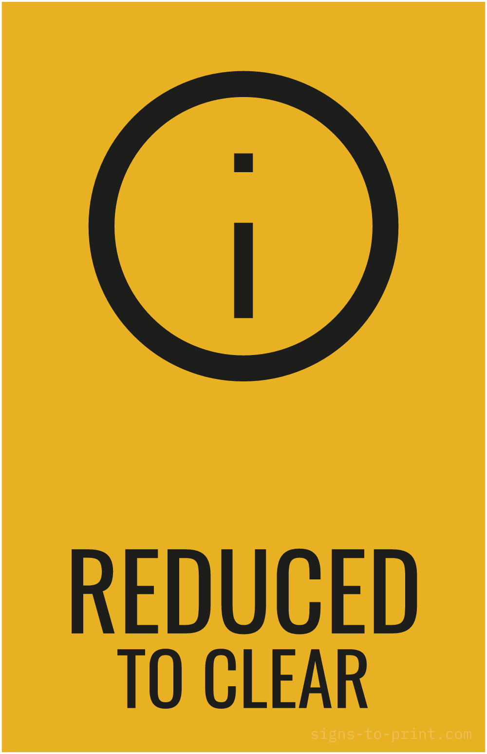 Free printable Reduced to Clear 11 x 17 sign, Orange / Black, 11 x 17 download