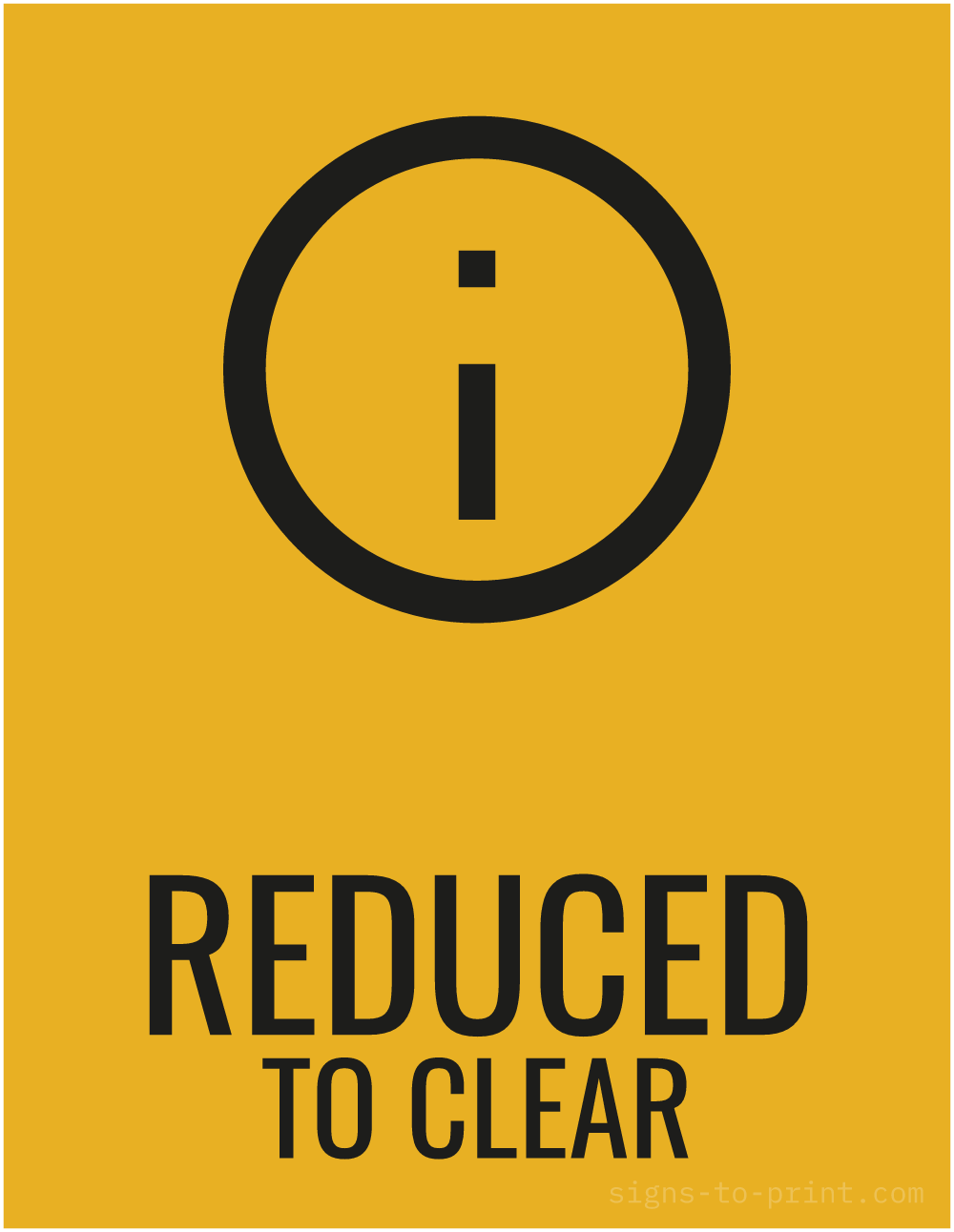 Free printable Reduced to Clear 8.5 x 11 sign, Orange / Black, 8.5 x 11 download